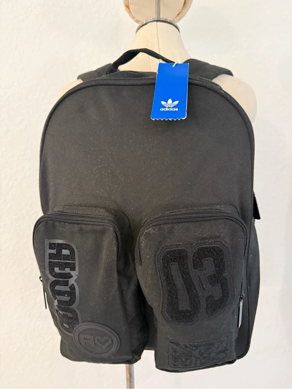 New adidas Black Mens Backpack with Dual Patch Front Pockets